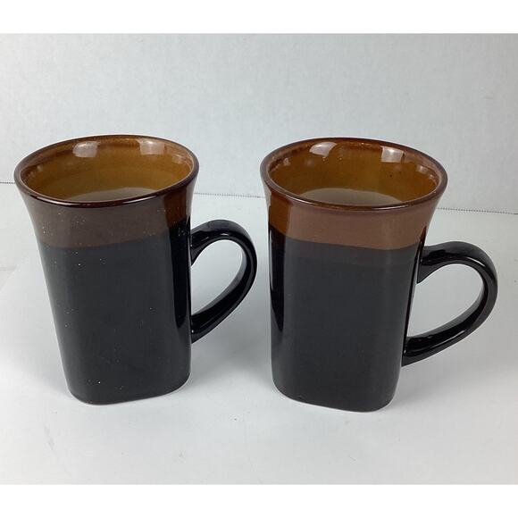 Royal Norfolk Stonesware Coffee Mugs Black Brown Set Of 2 - Picture 1 of 5